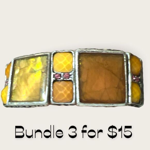 Bundle Sale 3 for $15 | Fun Yellow and Silver Tone Stretch Bracelet - Picture 4 of 7